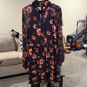 Belldini Black Long-Sleeve Floral Mini Dress with Rose Print